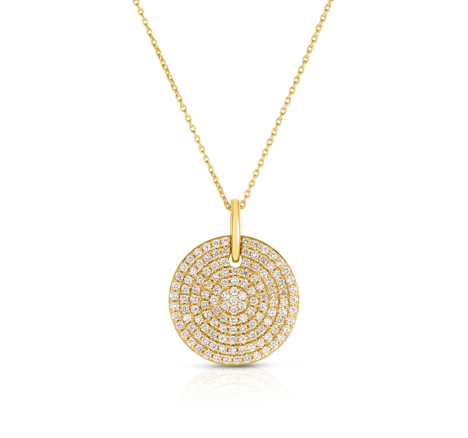 14K Yellow Gold Diamond Disc Pendant Necklace
